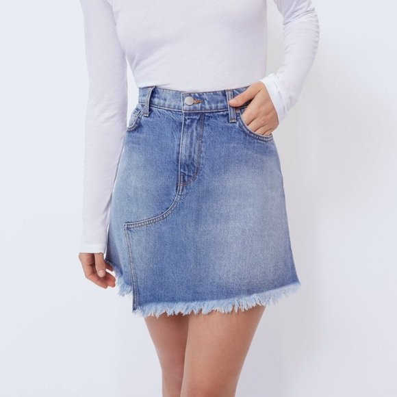 NEW BALDWIN Women Andie Asymmetric Frayed Raw Fringe Hem Denim Jean High Waist - Picture 1 of 4